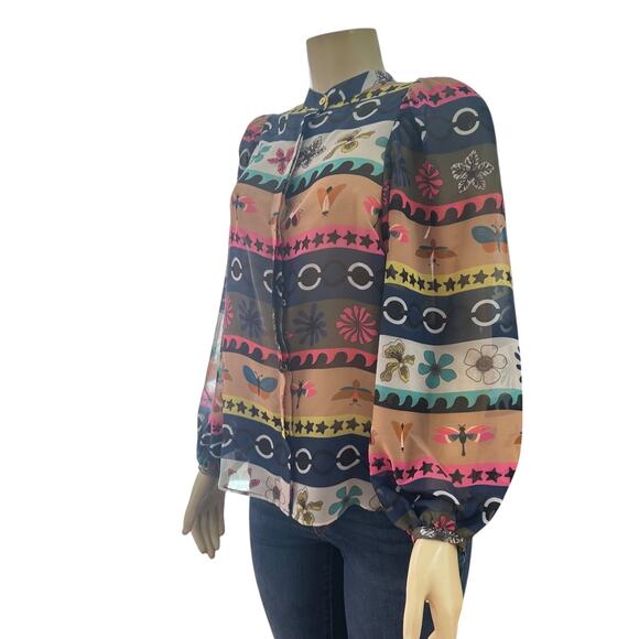 Vilagallo Womens Button Front Long Sleeve Top Size 38 Whimsical Fairy Sheer - Picture 5 of 16